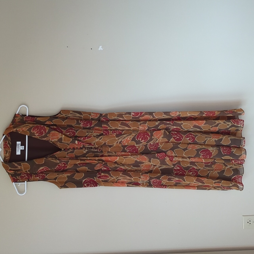 Isaac Mizrahi Floral Flowy Sleeveless Lined Dress 8 Brown Red Orange
